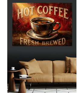 Hot Coffee Fresh Brewed Tabela Dekoratif Kanvas - Mdf Ahşap Tablo