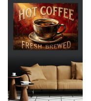 Hot Coffee Fresh Brewed Tabela Dekoratif Kanvas - Mdf Ahşap Tablo