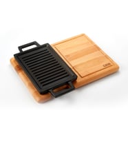 Lava Döküm Dikdörtgen Çift Yön Izgara ve Düz Yüzey Hot Plate Kayın Servis Ahşabı Ölçü 22x15cm.