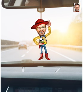 Kişiye Özel Karikatürlü Kovboy Temalı Ahşap Araba Dikiz Ayna Süsü