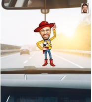 Kişiye Özel Karikatürlü Kovboy Temalı Ahşap Araba Dikiz Ayna Süsü