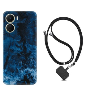 Vivo Y16 Kılıf Silikon Boyun Askılı İpli Desenli Silikon Blue Zigzag 1687