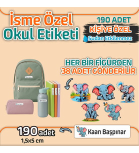 Kapbirhediye Okul Etiketi Isme Özel Kalem Defter Etiketi FİL Temalı 190 Adet