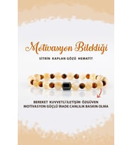 Motivasyon 6mm Doğal Taş Bileklik Kaplan Gözü Sitrin Hematit B003