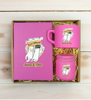 BK Gift Kişiye Özel İsimli DTF Best Friend Temalı Pembe Defter & Kahve Fincanı & Mum Hediye Seti-4, Arkadaşa Hediye, Doğum Günü Hediyesi