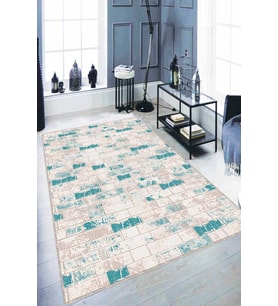 Turkuaz Taş Desenli Kaymaz Tabanlı Dekoratif Halı TL06 - 100 x 160 cm