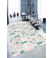 Turkuaz Taş Desenli Kaymaz Tabanlı Dekoratif Halı TL06 - 100 x 160 cm