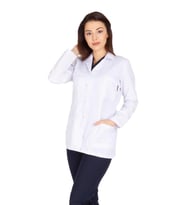 Kadın Doktor Öğretmen Önlüğü Laboratuvar Eczacı Hemşire Ceket Boy Kısa Önlük Kla (Beyaz)