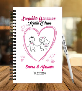 Sevgililer Gününe Özel Ahşap Defter Kalem Hediye Seti 24