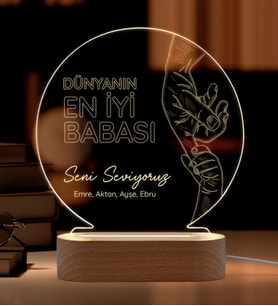 Kişiye Özel Baba LED Gece Lambası – İsim Yazılı Dünyanın En İyi Babası Hediyesi - Babalar Günü Hediyesi - Babaya Doğum Günü Hediyesi