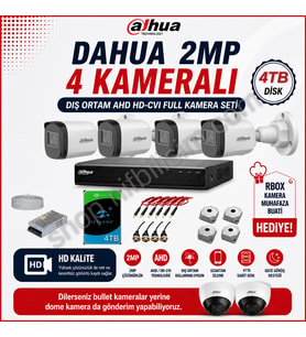 Dahua 2mp 4 kameralı Dış ortam AHD HD-CVI Full Kamera Seti 4TB Disk