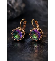 Kadın Bakır Küpe Doğal Mistik Topaz Taşlı Yuvarlak Model Saf Bakır Küpe