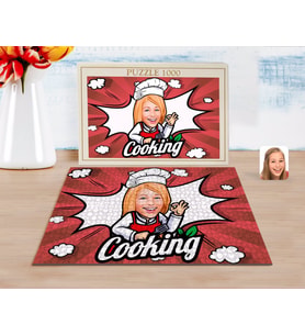 BK Gift Kişiye Özel Kadın Chef Karikatürlü 1000 Parça Profesyonel Puzzle-14