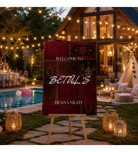 Kişiye Özel Kına Gecesi Karşılama Panosu - Halı Desenli Welcome Panosu - Henna Night Karşılama Tabelası 50 X 70