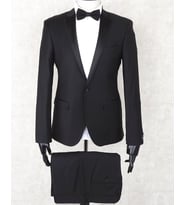 Jan Carlucci Yünlü  Slimfit, Saten Mono Yaka, Drop 6  Damatlık Takım (Siyah)