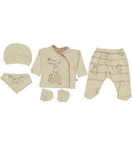Sevnur Baby 5 Parça Bej Renk Ayıcık Baskılı Erkek Bebek Hastane Çıkışı 235961