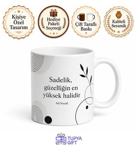 Siyah Beyaz Minimalist Baskılı Kupa Bardak Özel Tasarım Hediye Porselen Mug