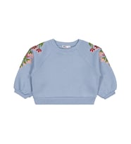 Civil Girls Omuzu Çiçek Nakışlı 2-5 Yaş Sweatshirt - Mavi