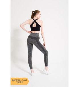 FORMactive BARNİ Dikişsiz Çapraz Detaylı Büstiyer - Tayt Takım (Siyah)