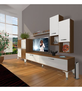 Decoraktiv Eko 6DA Slm Std Silver Tv Ünitesi Tv Sehpası (Beyaz - Kahverengi)