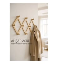 Mey İthalat® Ahşap Akordeon Duvar Askısı - Dekoratif, Çok Amaçlı, 10 Kancalı Akıllı Askılık 722371
