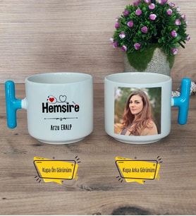 Hemşire Kupa Bardak Fotoğraflı T Mavi Kulplu Tıp Bayramı Hediyesi Hemşireler Günü Hediyesi