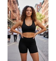 Mulvxbrf Brf02 Kadın Siyah Fit Görünümlü Yüksek Bel Spor Crop Top Şort Takımı (Mulvix)