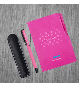 Kişiye Özel UV Baskılı Bankacı Temalı Pembe Defter & Pembe Roller Kalem