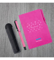 Kişiye Özel UV Baskılı Bankacı Temalı Pembe Defter & Pembe Roller Kalem