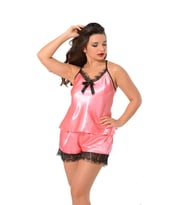 Sistina Bayan Nar Çiçeği Saten Babydoll Şortlu Takım 284