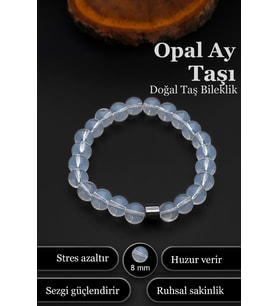 Opal Ay Taşı Bileklik Erkek Kadın Doğal Taş Bileklik 8 mm BT036 (Beyaz)