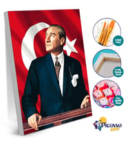 Sayılarla Boyama Çerçeveli Tuval Hobi Seti Fırça Boya Dahil Atatürk