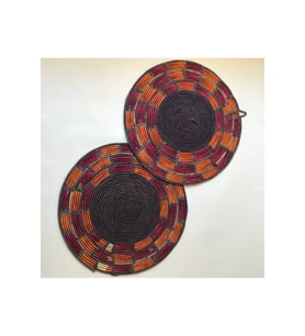 Nemesıa Hasır Duvar Tabağı _60 cm _ 2'li set _turuncu - mavi