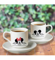 Mickey & Minnie Mouse Sevgili Çift Tasarımlı İkili Türk Kahvesi Fincanı Kişiye Özel