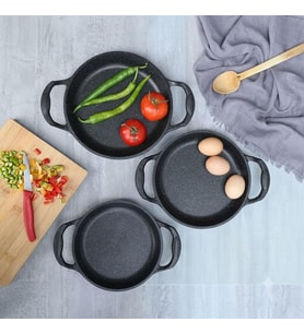 Burak Eda Asya Kapaksız Granit Döküm 3 Parça Sahan Seti 16-18-20 Cm