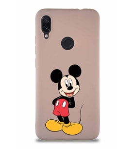 Xiaomi Redmi Note 7 Soft Premier Kapak Mickey Mouse-B Tasarımlı Silikon Kılıf - Pudra (Şeffaf)