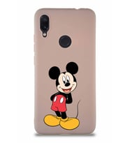 Xiaomi Redmi Note 7 Soft Premier Kapak Mickey Mouse-B Tasarımlı Silikon Kılıf - Pudra (Şeffaf)
