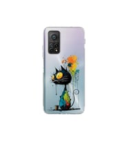 Xiaomi Mi 10 T Pro ile Uyumlu Splash Kedi Tasarımlı Şeffaf Silikon Kılıf