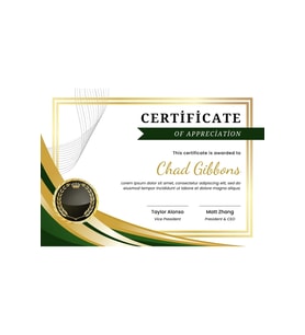 Green and Gold Minimalist Employee of the Month Certificate