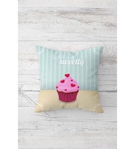 Cupcake Desenli Çift Tarafı Baskılı Gizli Fermuarlı Yastık Kılıfı Kırlent Koltuk Yastık Kılıfı (Turkuaz)