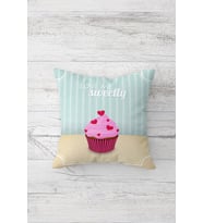 Cupcake Desenli Çift Tarafı Baskılı Gizli Fermuarlı Yastık Kılıfı Kırlent Koltuk Yastık Kılıfı (Turkuaz)
