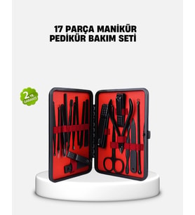 17 Parça Profesyonel Manikür Pedikür Seti Paslanmaz Çelik Siyah Kutu