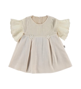 Civil Baby Yaprak Nakış Kol Dantel 6-18 Ay Elbise - Bej