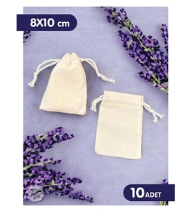 Bağcıklı Krem Ham Bez Kese -  8x10 cm 10 adet  Takı, Çerez, Kına, Hediyelik  Sabun Kesesi-T873