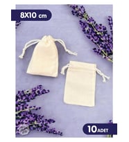 Bağcıklı Krem Ham Bez Kese -  8x10 cm 10 adet  Takı, Çerez, Kına, Hediyelik  Sabun Kesesi-T873 (Renksiz)