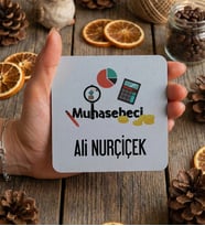 Kişiye Özel Muhasebeci Bardak Altlığı  Hediyesi (Beyaz)