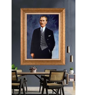 Altın Varaklı Çerçeveli Paspartulu Atatürk Tablo nh435 (Gold)