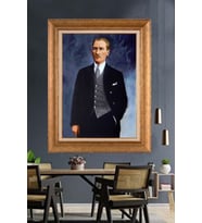 Altın Varaklı Çerçeveli Paspartulu Atatürk Tablo nh435 (Gold)