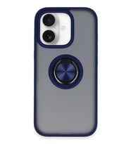 Newface Apple iPhone 16 Kılıf Montreal Yüzüklü Silikon Kapak - Lacivert