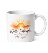 Mutlu Sabahlar Yazılı Kupa Bardak Özel Tasarım Hediye Porselen Kupa